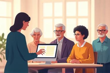 Illustration of people learning computer skills